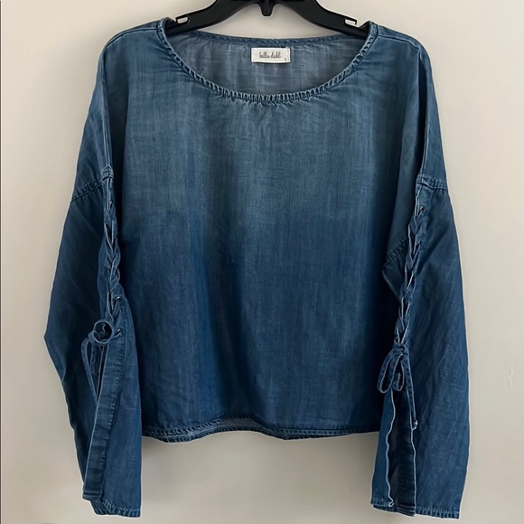 Bella Dahl Tops - Bella Dahl Bloomingdales Blue Long Lace Up Sleeve Denim Blouse Top Size L